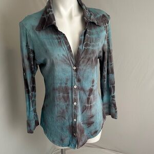 Alternative blue aqua gray tie dye soft stretch cotton button down shirt